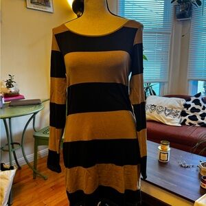 Striped Black and Tan Long Sleeve Dress